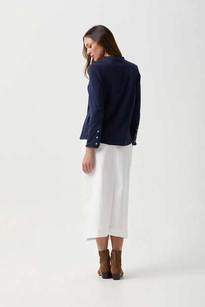 Goondiwindi Cotton - Frill Collar Long Sleeve Tee Navy