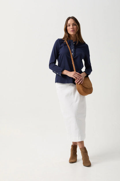 Goondiwindi Cotton - Frill Collar Long Sleeve Tee Navy