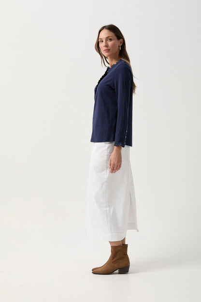 Goondiwindi Cotton - Frill Collar Long Sleeve Tee Navy