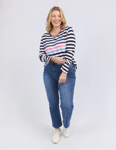 elm - Harmony Long Sleeve Tee Navy & White Stripe