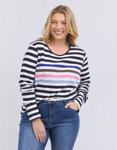elm - Harmony Long Sleeve Tee Navy & White Stripe