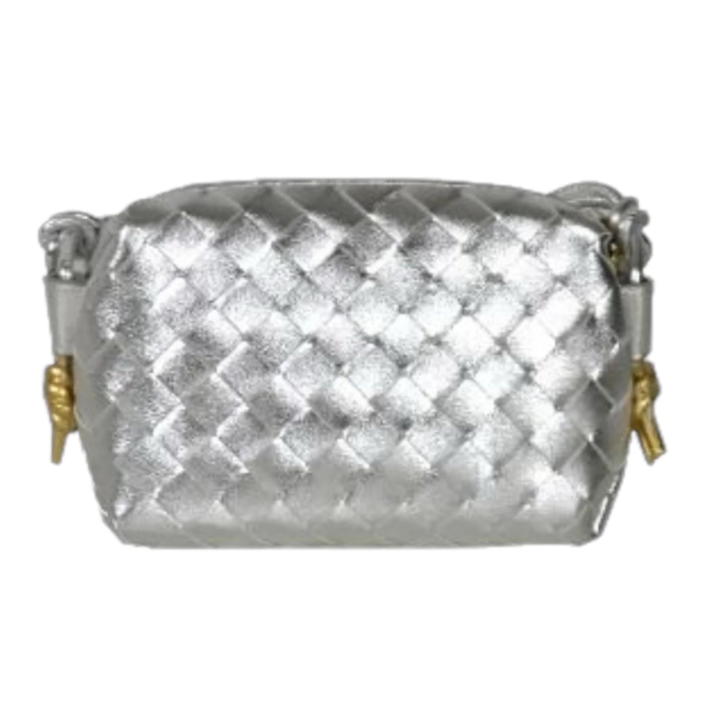 L'ora D'oro - BV Leather Weaved Crossbody Bag, Silver