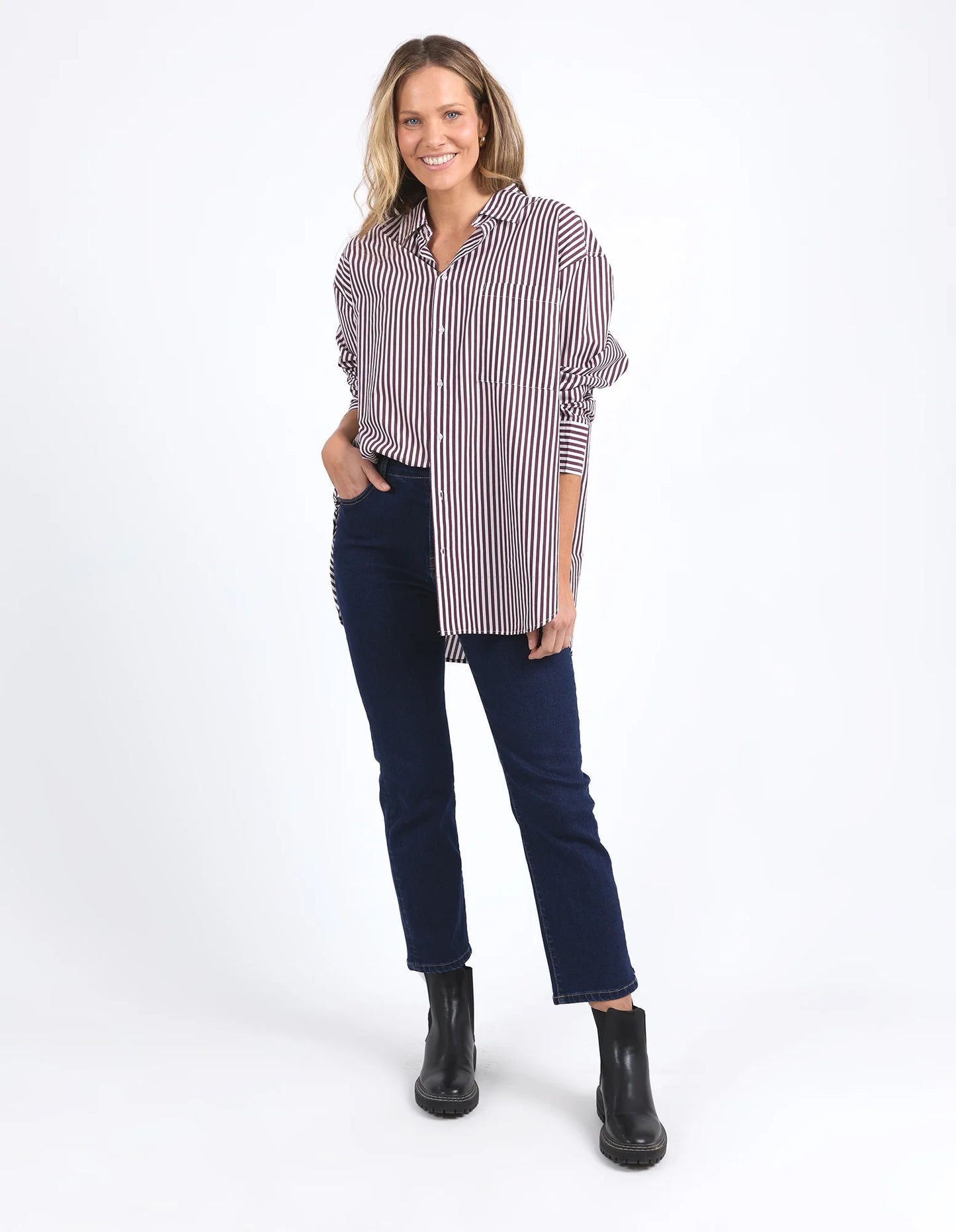 elm - Lila Stripe Shirt Merlot White