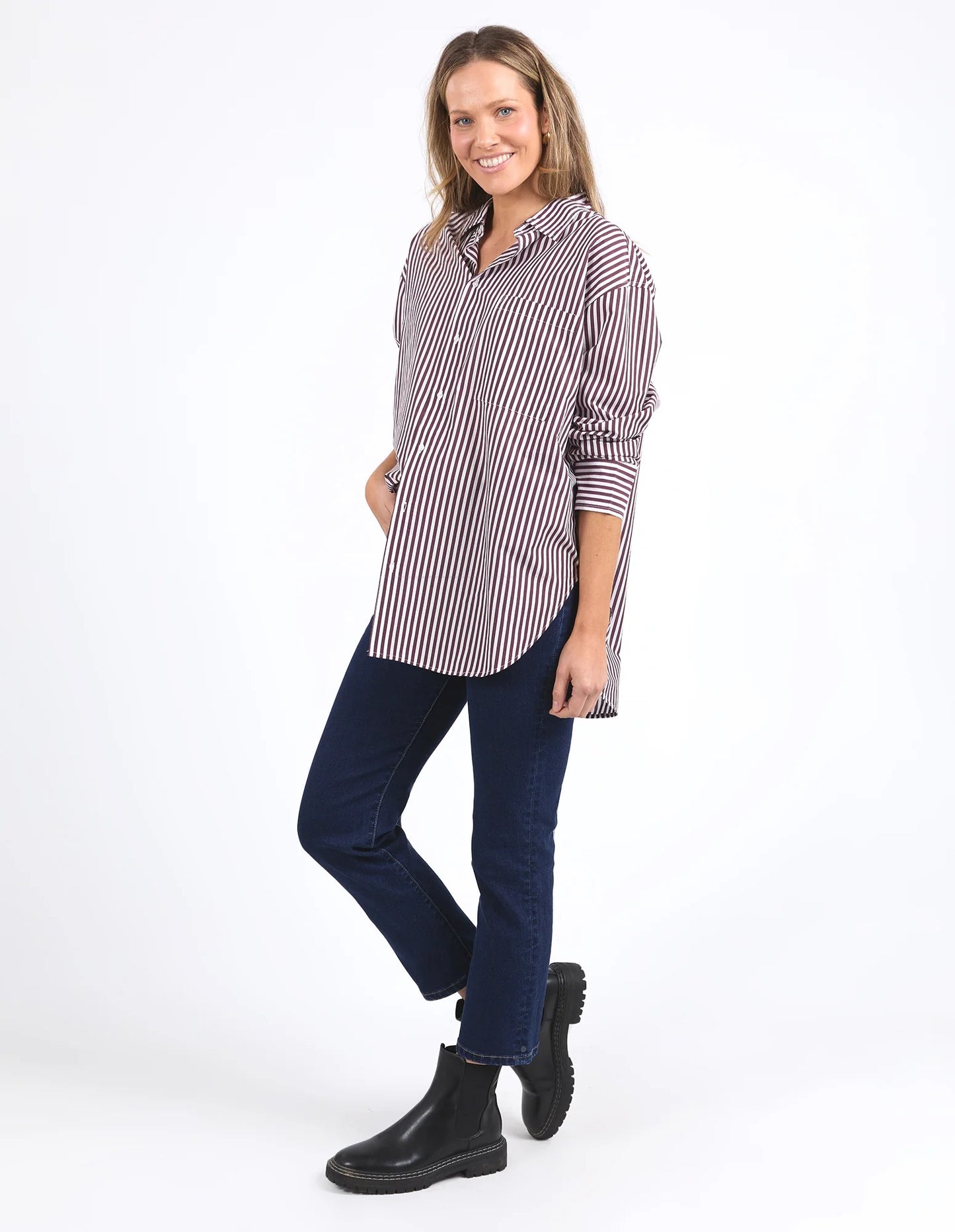 elm - Lila Stripe Shirt Merlot White