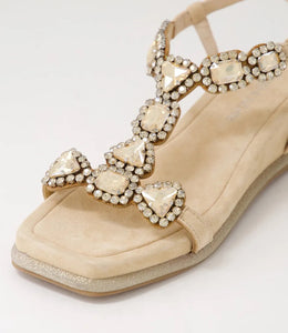 Django & Juliette - Arezzo Latte Suede Jewels Sandals