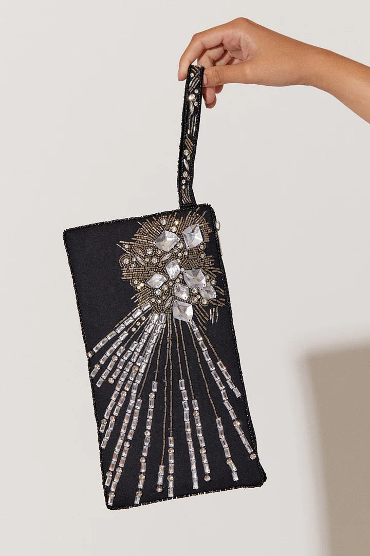 adorne - JEWELLED COCKTAIL EVENT CLUTCH (BLACK/CRYSTAL)