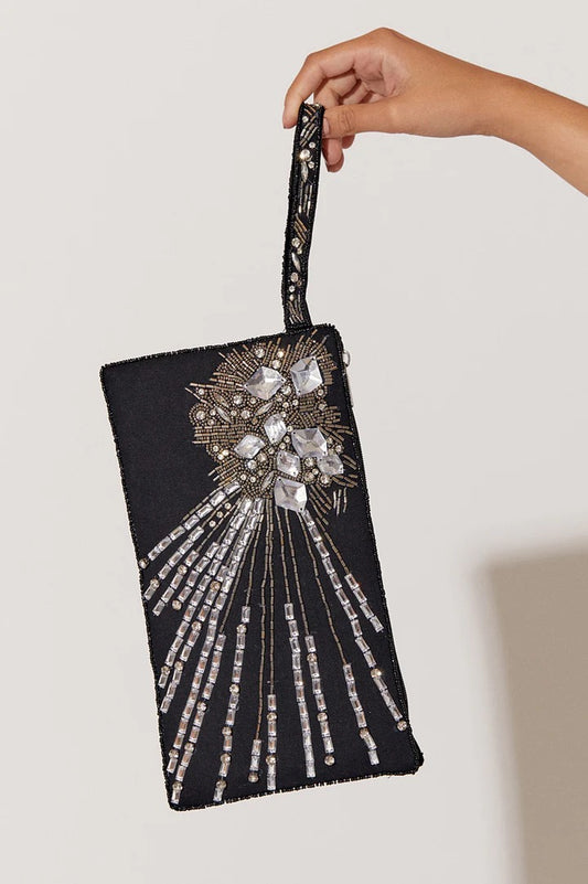 adorne - JEWELLED COCKTAIL EVENT CLUTCH (BLACK/CRYSTAL)