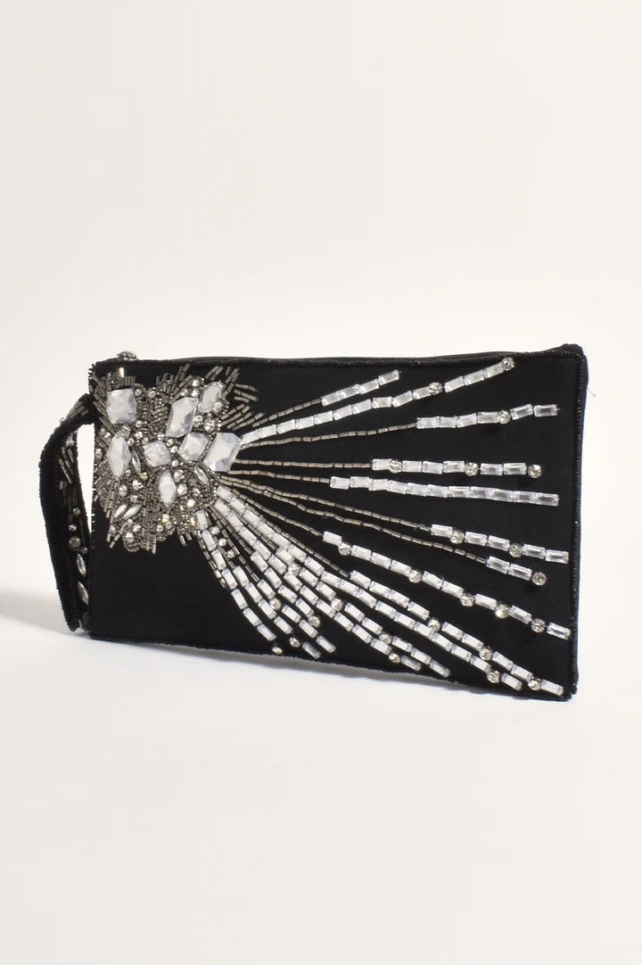 adorne - JEWELLED COCKTAIL EVENT CLUTCH (BLACK/CRYSTAL)