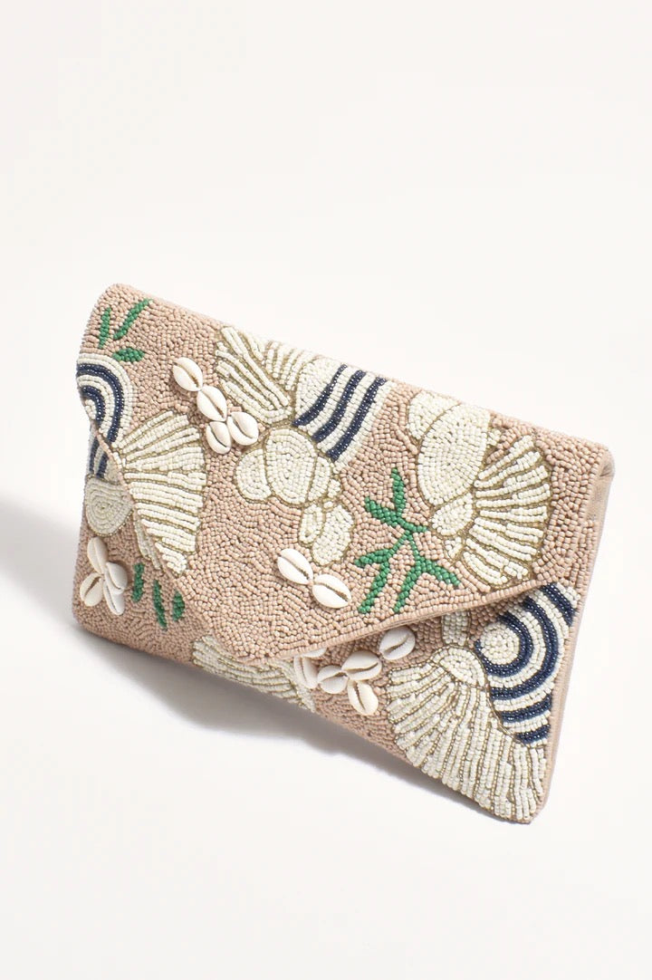 adorne -  LANA BEADED SHELLS ENVELOPE CLUTCH (NUDE/CREAM)