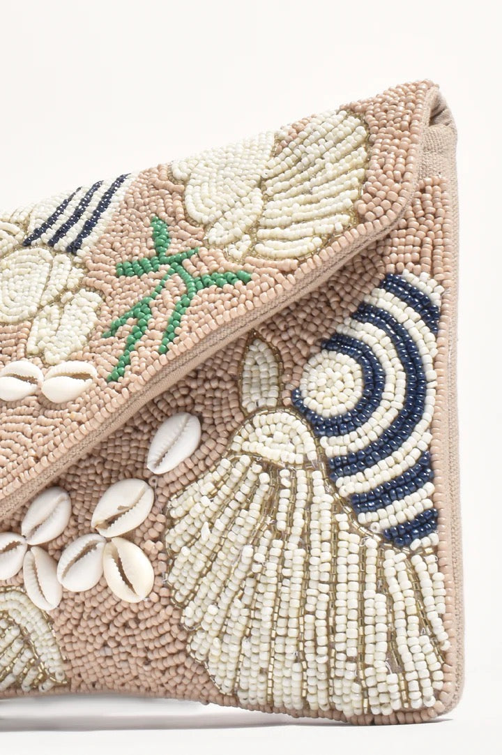 adorne -  LANA BEADED SHELLS ENVELOPE CLUTCH (NUDE/CREAM)