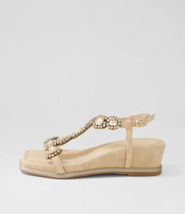 Django & Juliette - Arezzo Latte Suede Jewels Sandals