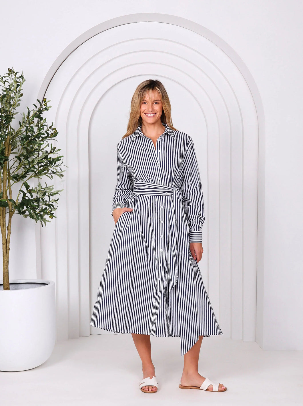 LEONI - Lika Dress - Navy stripes