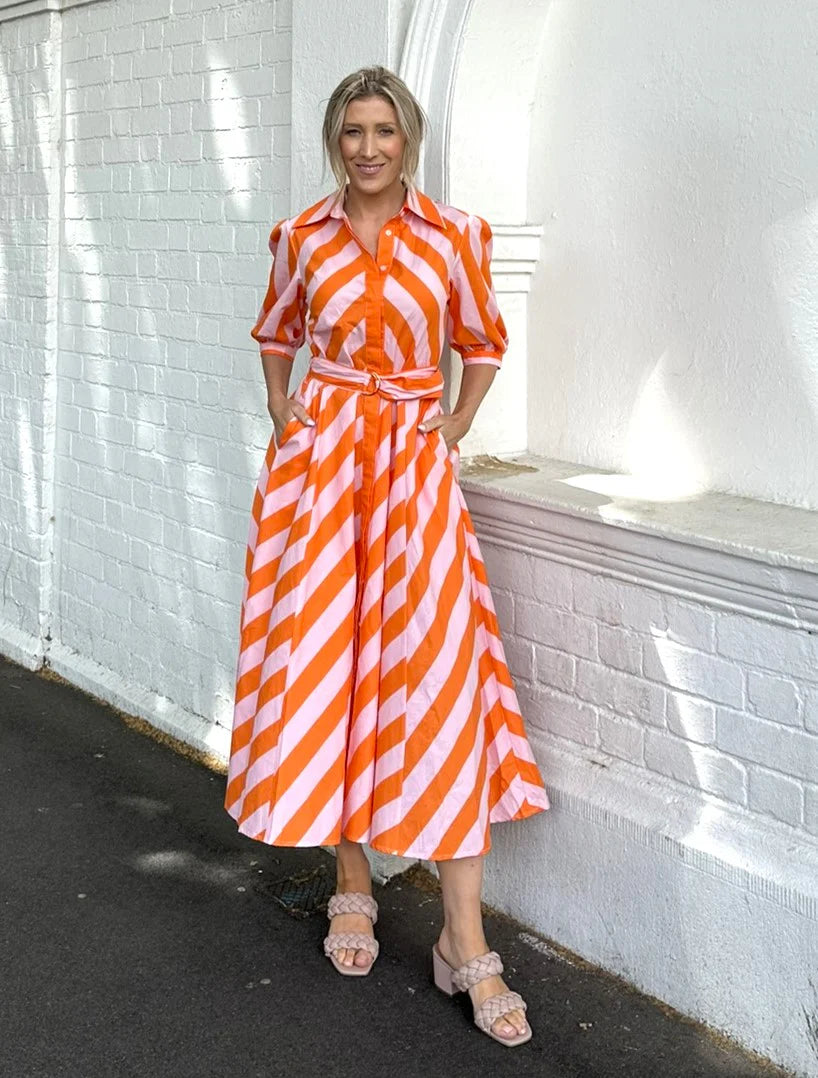 LEONI - Bianca Dress - Orange Stripes