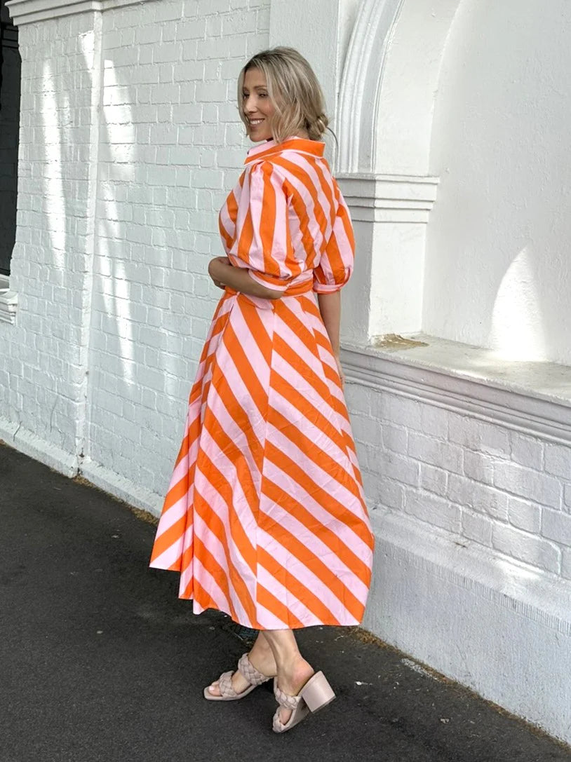 LEONI - Bianca Dress - Orange Stripes
