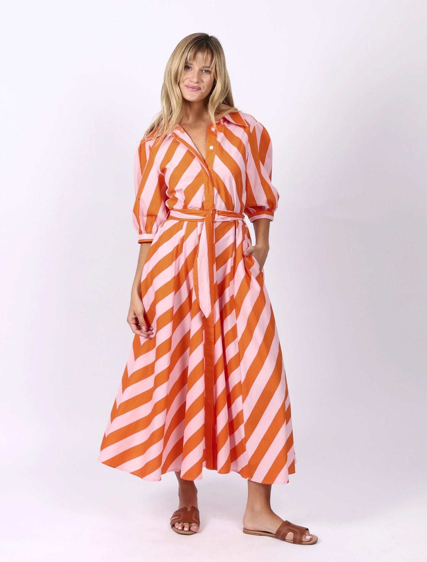 LEONI - Bianca Dress - Orange Stripes