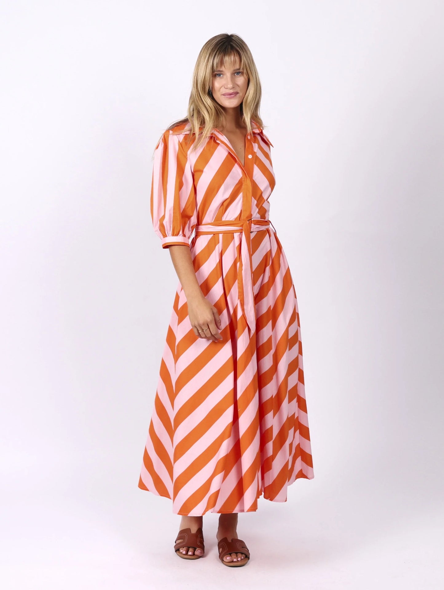 LEONI - Bianca Dress - Orange Stripes