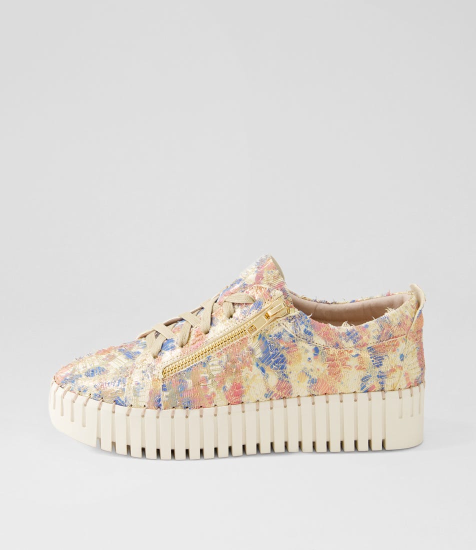 Django & Juliette -BUMP Nude Gold Ivory Cut Leather Sneakers
