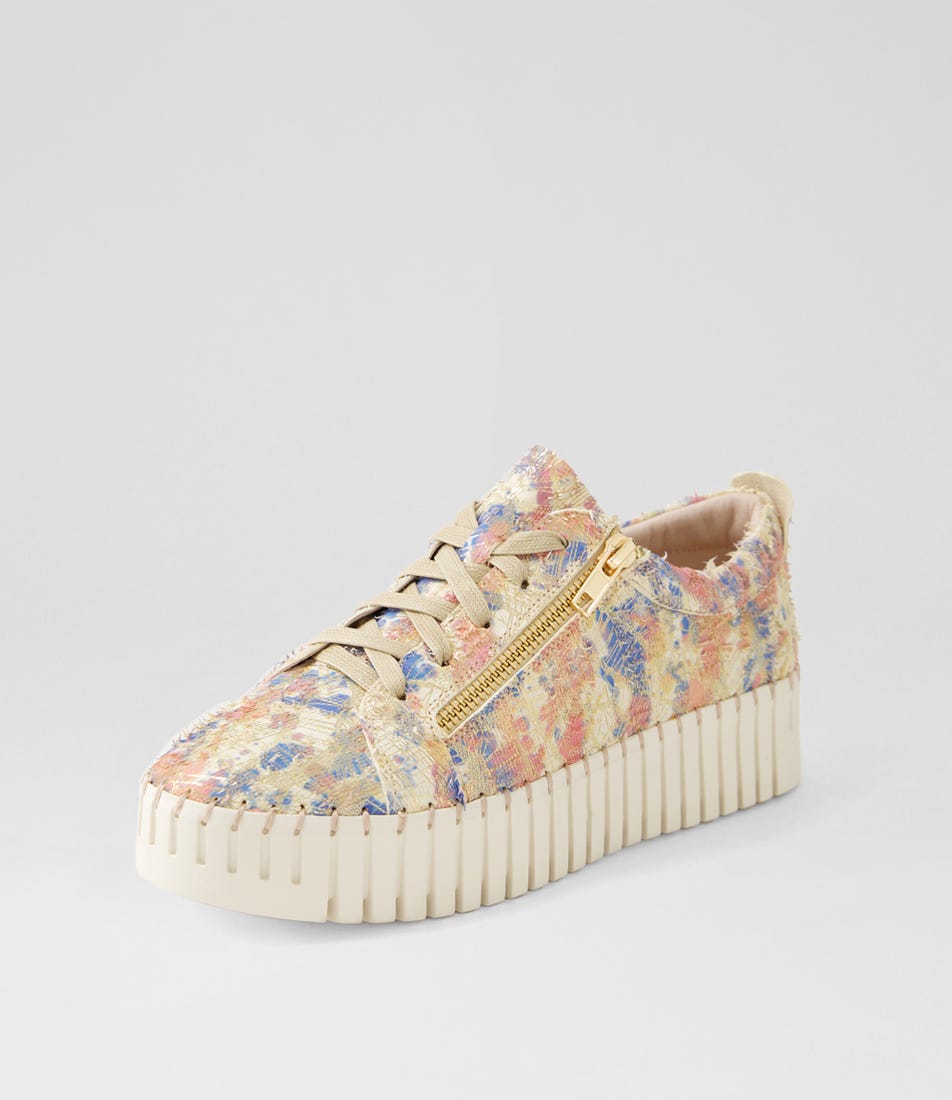 Django & Juliette -BUMP Nude Gold Ivory Cut Leather Sneakers