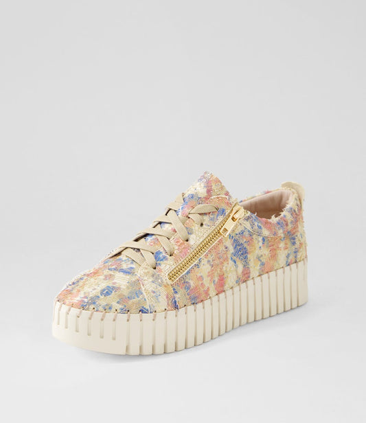Django & Juliette -BUMP Nude Gold Ivory Cut Leather Sneakers
