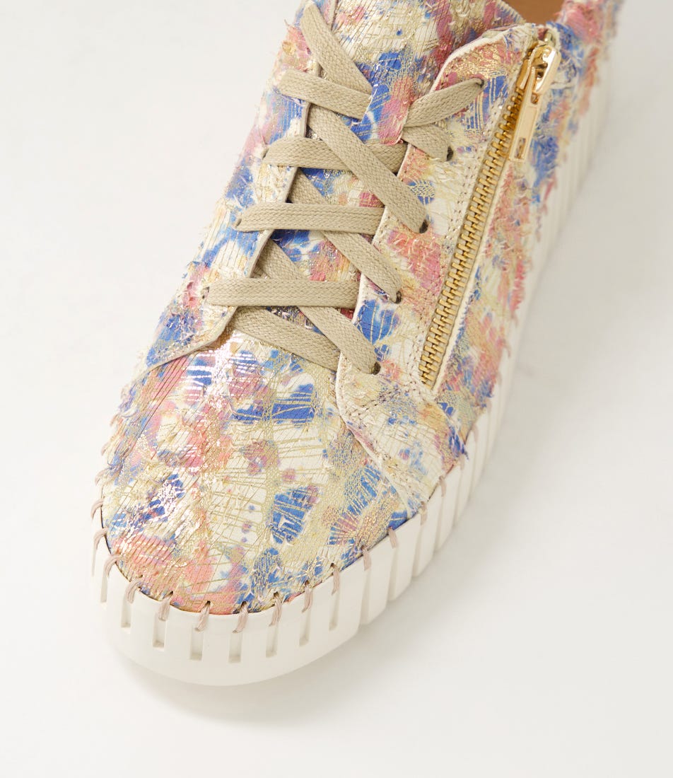 Django & Juliette -BUMP Nude Gold Ivory Cut Leather Sneakers
