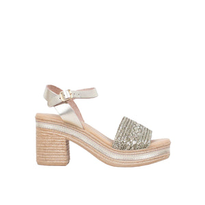 Nu X Neo - Queenie Platino Leather & Textile Platform Heel