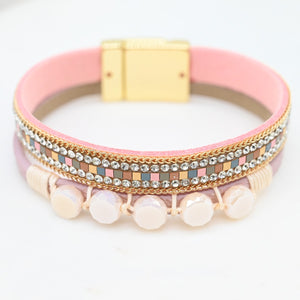 anna nova - XZA-B Leather Cuff Pink/Grey