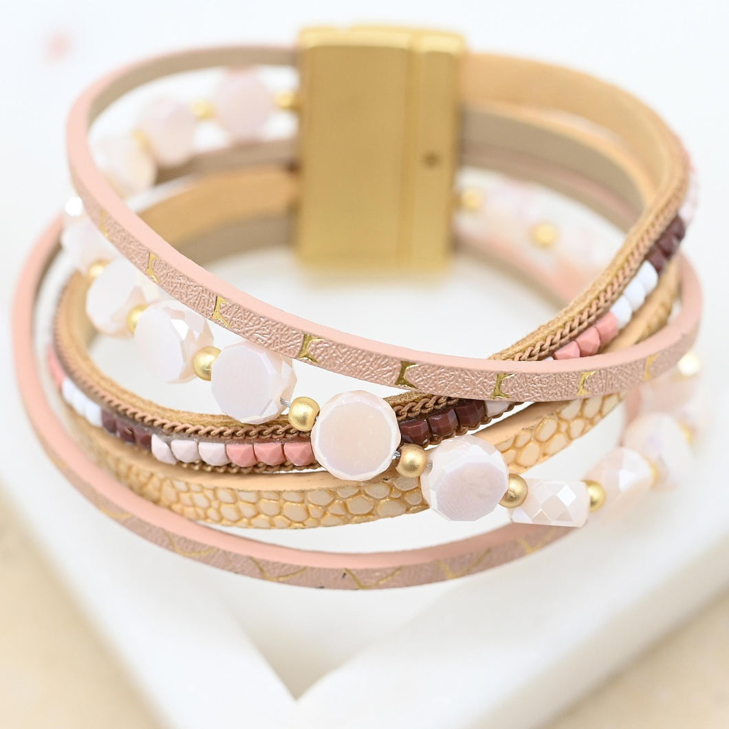 anna nova - XZE-B Leather Cuff Pink/Tan