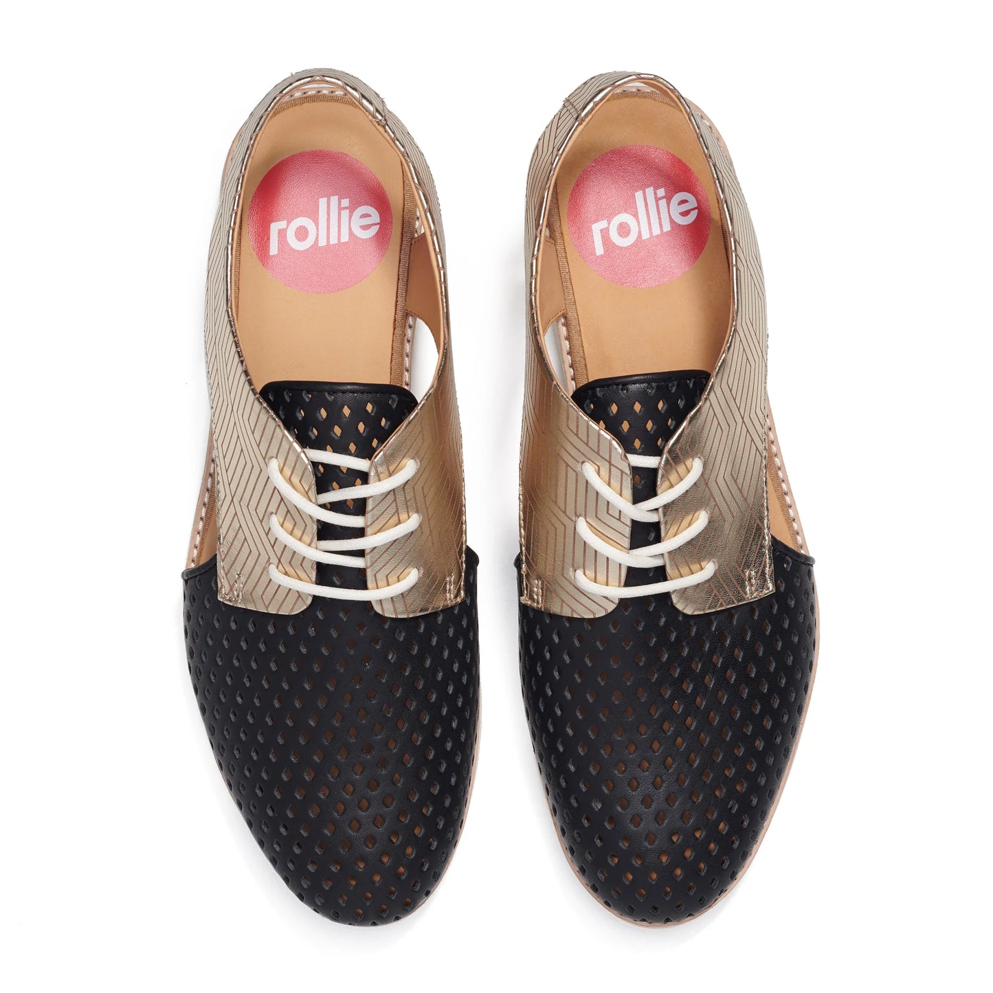 Rollie - Slingback Punch Black Gold Etched