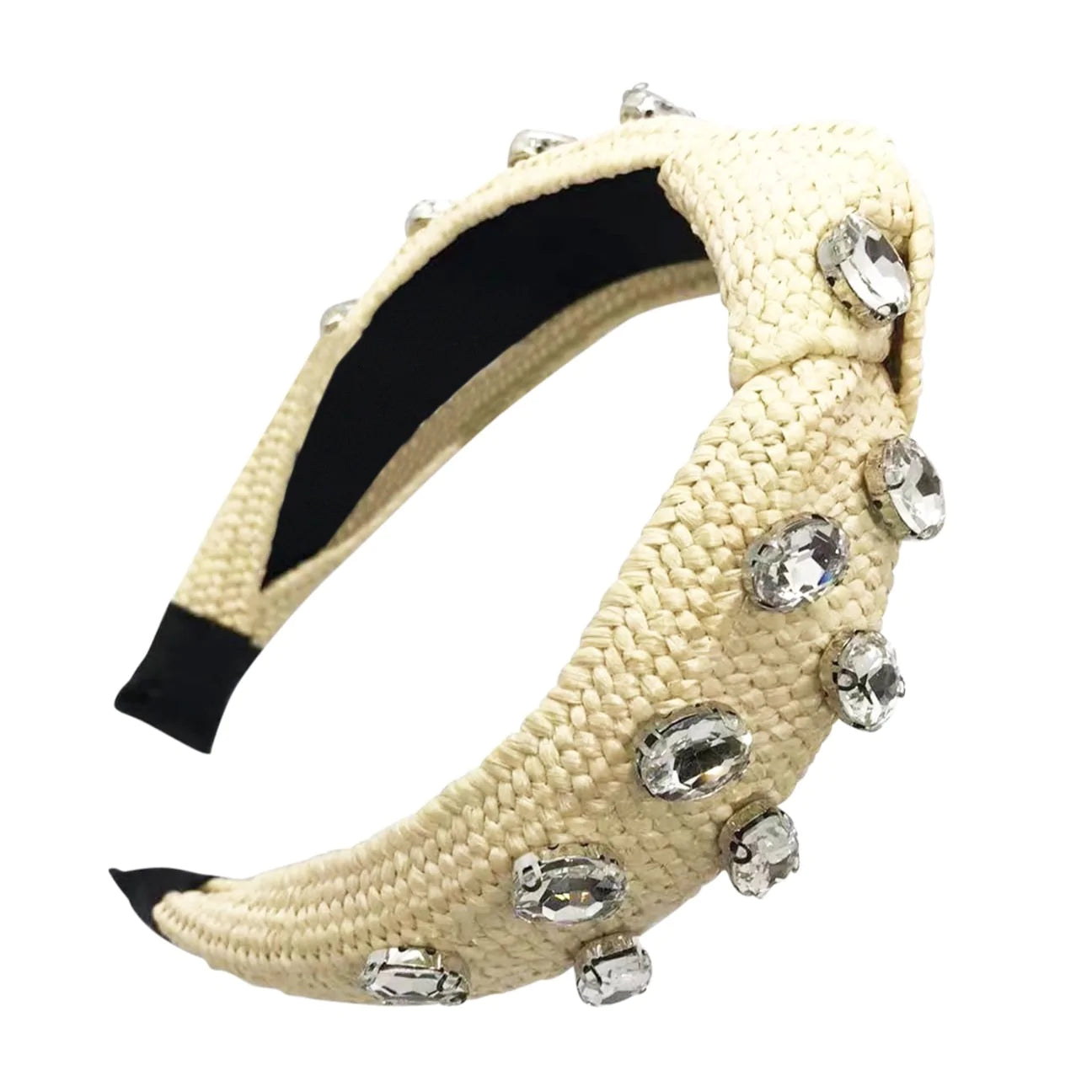 Sunny Hazel x HUNTED - Skyla Natural Raffia Knot Headband with Rhinestones