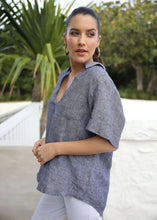 Load image into Gallery viewer, Goondiwindi Cotton - 100% Yarn Dyed Linen 1/2 Placket Short Sleeve Shirt Navy
