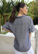 Load image into Gallery viewer, Goondiwindi Cotton - 100% Yarn Dyed Linen 1/2 Placket Short Sleeve Shirt Navy
