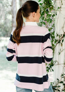 Goondiwindi Cotton - Pink / White / Navy 100% Cotton Stripe Rugby Top