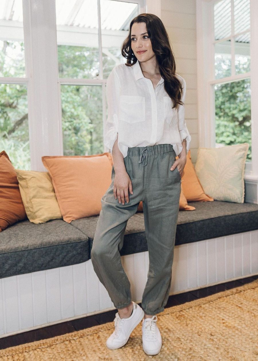Cloth+Paper+Scissors - 100% Linen Jogger Khaki